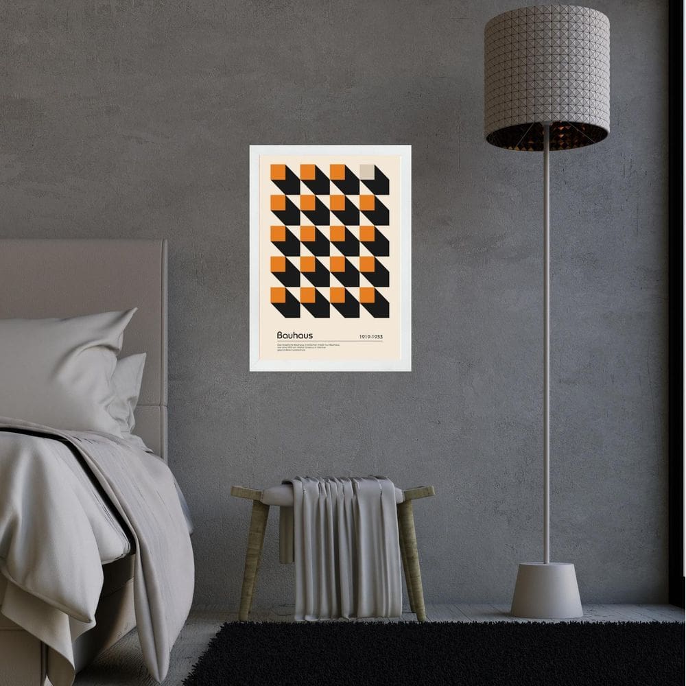 Quadro Bauhaus Laranja - Cubos 45X34Cm - Com Vidro
