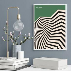 Quadro Bauhaus Green Vintage Poster Sinuosity 45X34Cm Vidro