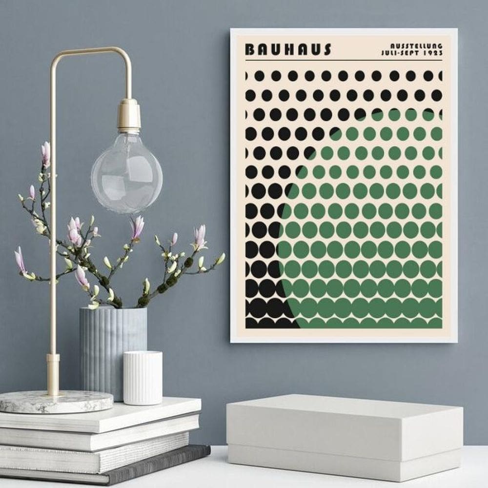 Quadro Bauhaus Green Vintage Graphic Poster 33X24Cm - Vidro