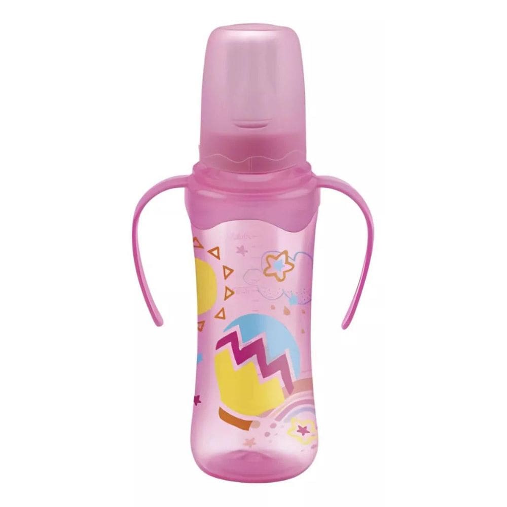 Mamadeira Com Alça Rosa Bico Cristal 240Ml Petita
