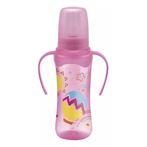 Mamadeira Com Alça Rosa Bico Cristal 240Ml Petita