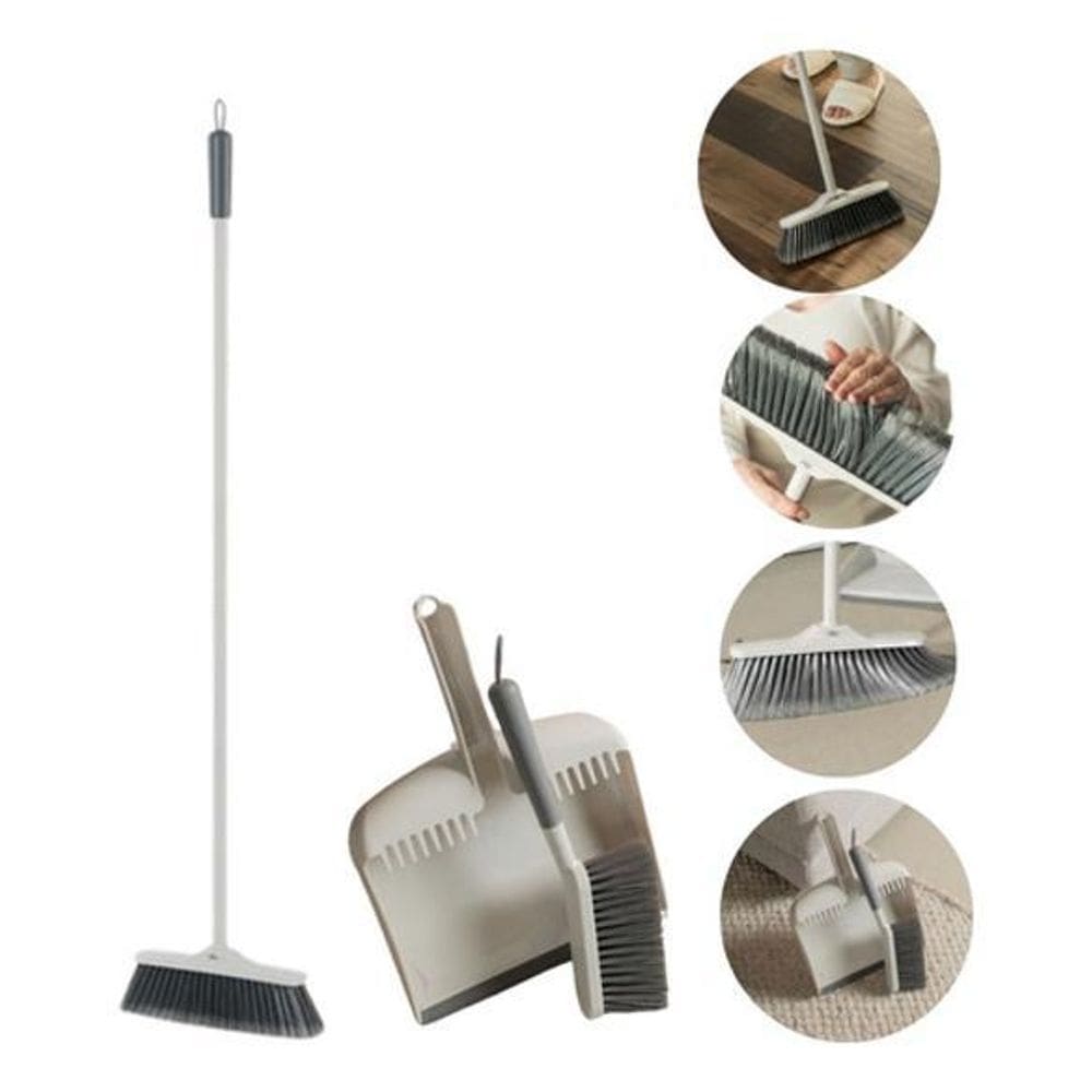 Kit Vassoura Com Cabo+Pá Lixo+Escova Manual Limpeza Piso