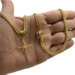 Cordão 5Mm Grumet + Pingente Cruz Fio - Banhado A Ouro 18K