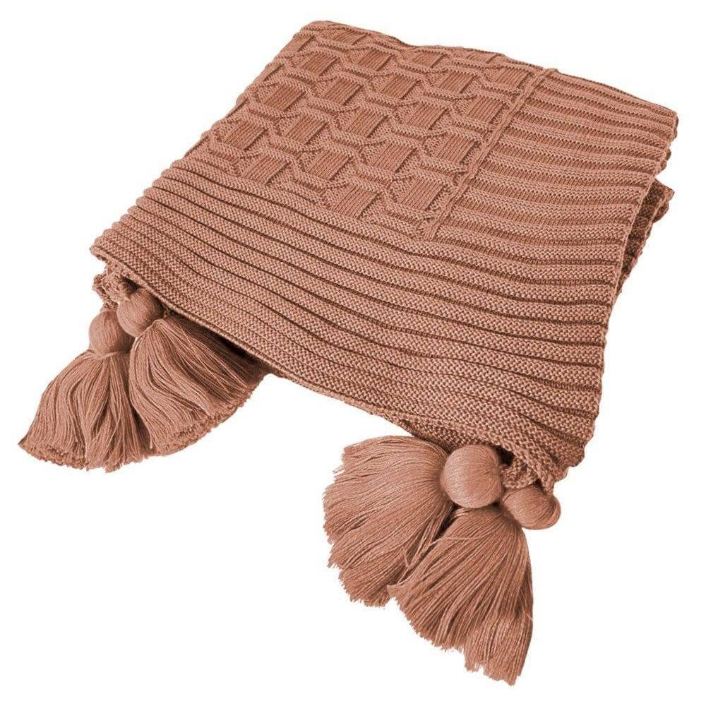Manta Decorativa Tricot Rose Diamond C/Tassel 0,90M X 1,80M