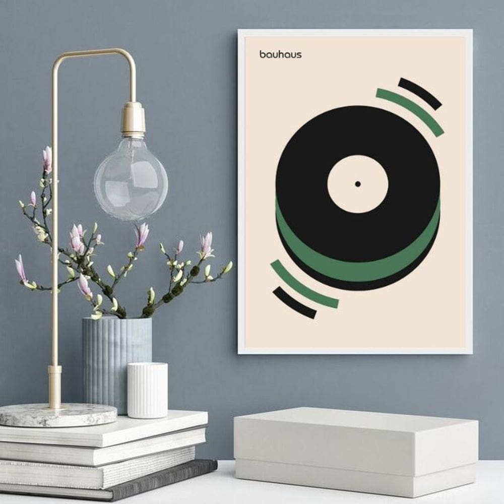 Quadro Bauhaus Green Poster Musical Happiness 33X24Cm Vidro
