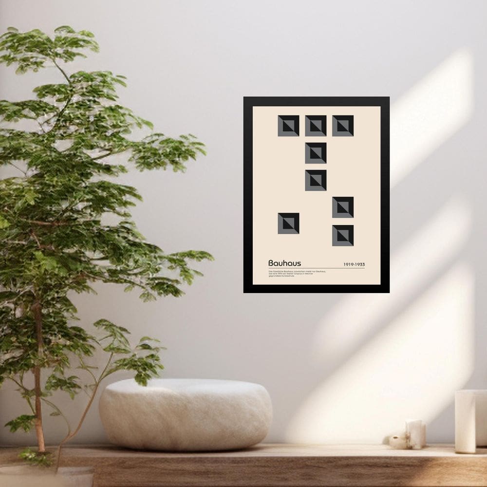 Quadro Bauhaus Grey Geometric Poster 33X24Cm - Com Vidro