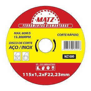 Disco Corte Rápido Aço Inox 22,23Mm X 115Mm Matz
