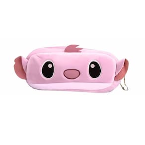 Estojo Escolar Fofo Stitch Angel Rosa Pelúcia Porta-Lápis Canetas