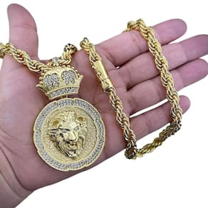 Cordão 10Mm Baiano + Pingente Leão - Banhado A Ouro 18K