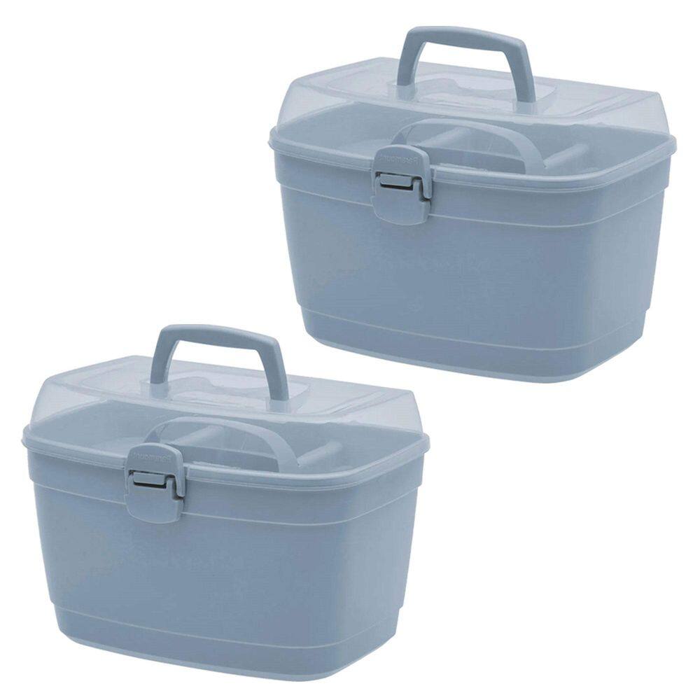 Kit 2 Caixa Maleta Multiuso Organizadora Grande 36Cm Cinza