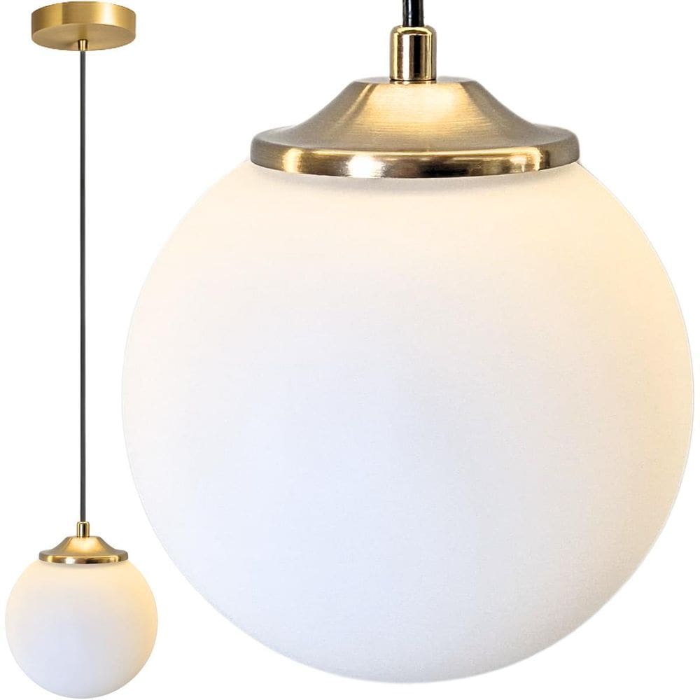 Lustre Pendente Globo 15Cm Vidro Branco Metal Dourado