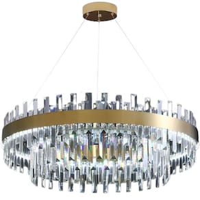Lustre Pendente Teto 137Cm X 58Cm Led 3 Cores 87 Cristais