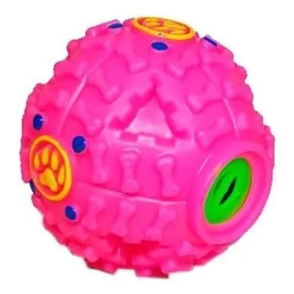Bola Petisqueira Tam G 12Cm Porta Ração Com Tag Cães Rosa