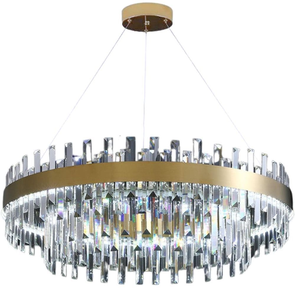 Lustre Pendente Teto 137Cm X 58Cm Led 3 Cores 87 Cristais