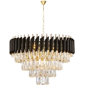 Lustre Pendente 50Cm Vana Gold Black 81 Cristais 6Xe14
