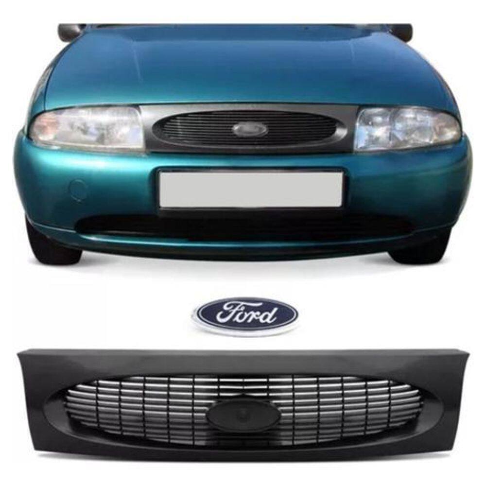 Grade Dianteira + Emblema Fiesta Courier 96 97 98 99 Preto
