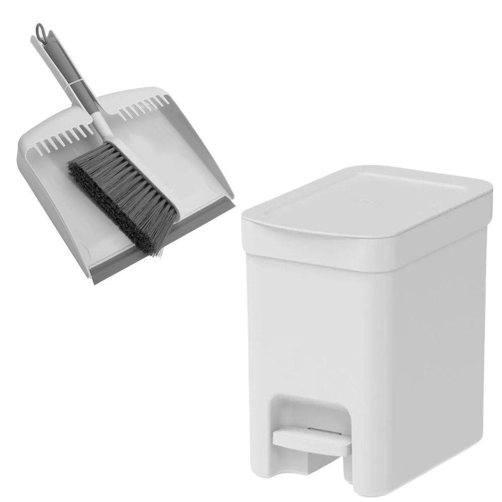 Kit Lixeira Cesto 6L Pedal+Pá De Lixo+Escova Limpeza Flow-Ou