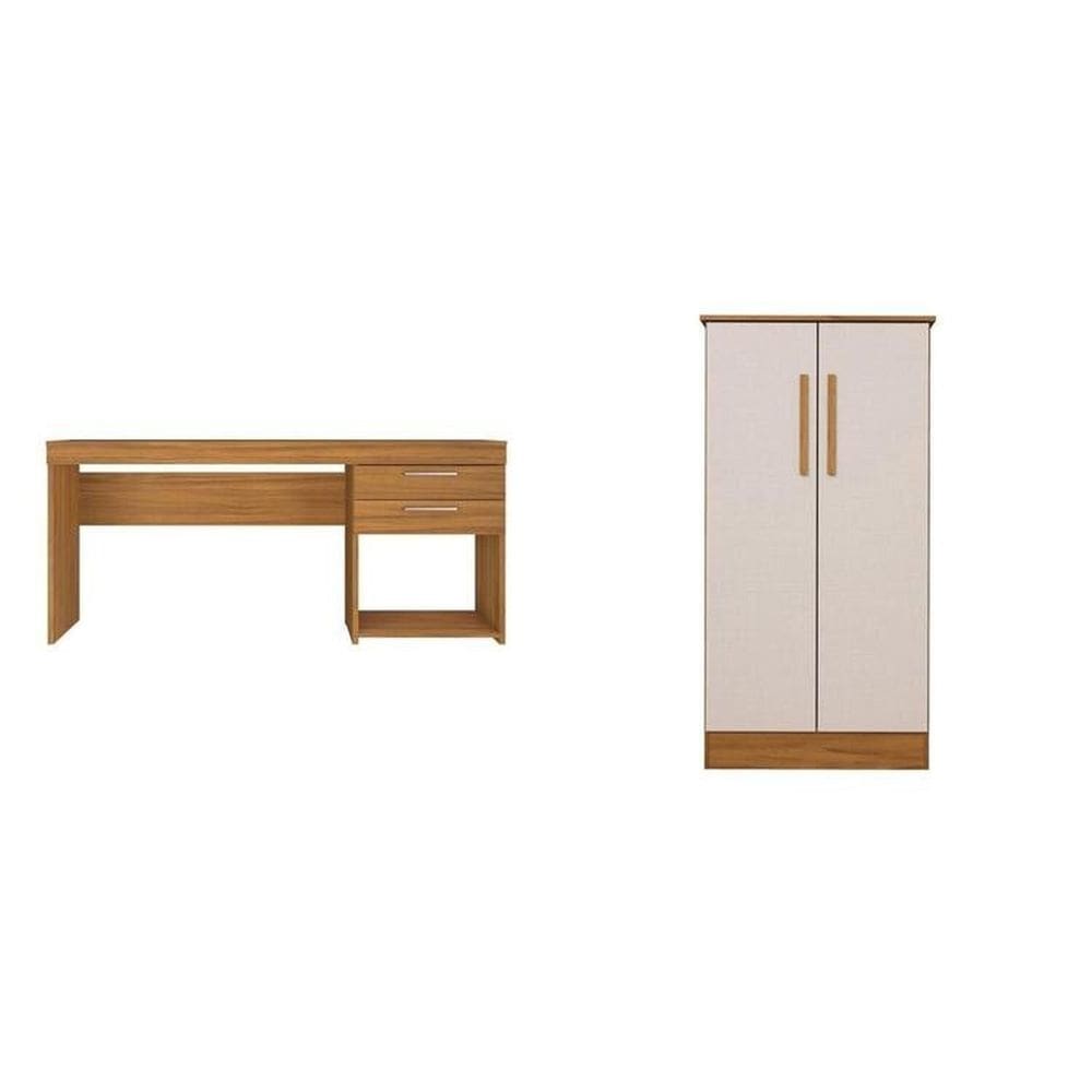 Kit 2 Peças para Escritório com Mesa Escrivaninha 1,20m e Armário Multiuso Freijó