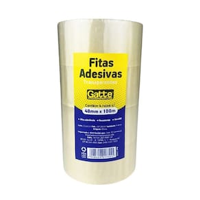 Fita Adesiva Transparente 48mm x 100m c/ 4 Rolos de Alta Aderência Resistente - Gatte