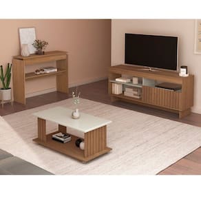 Kit para Sala de Estar Rack e Aparador e Mesa de Centro City Cinamomo/Off White