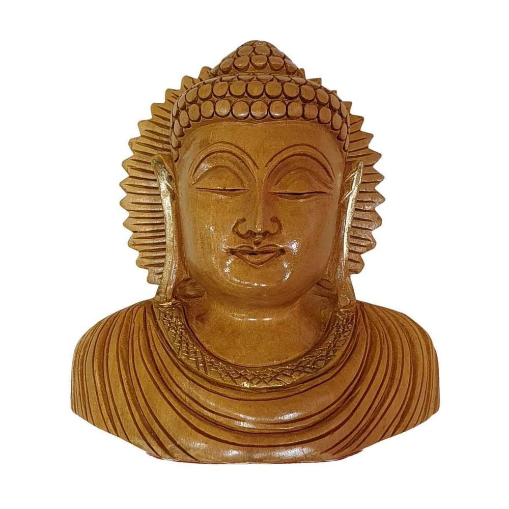 Escultura De Cabeça De Buda De Madeira Suar 10Cm