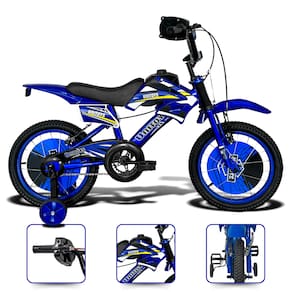 Bicicleta Infantil aro 16 Motocross Azul com som de moto rodinhas freio v brake