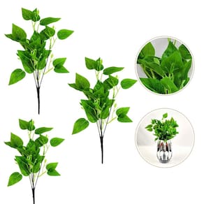 Kit 3 Planta Artificial Galho Folhagens Verdes 37Cm