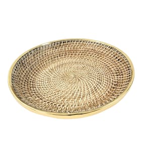 Centro De Mesa Junco Redondo Com Borda Dourada 40Cm