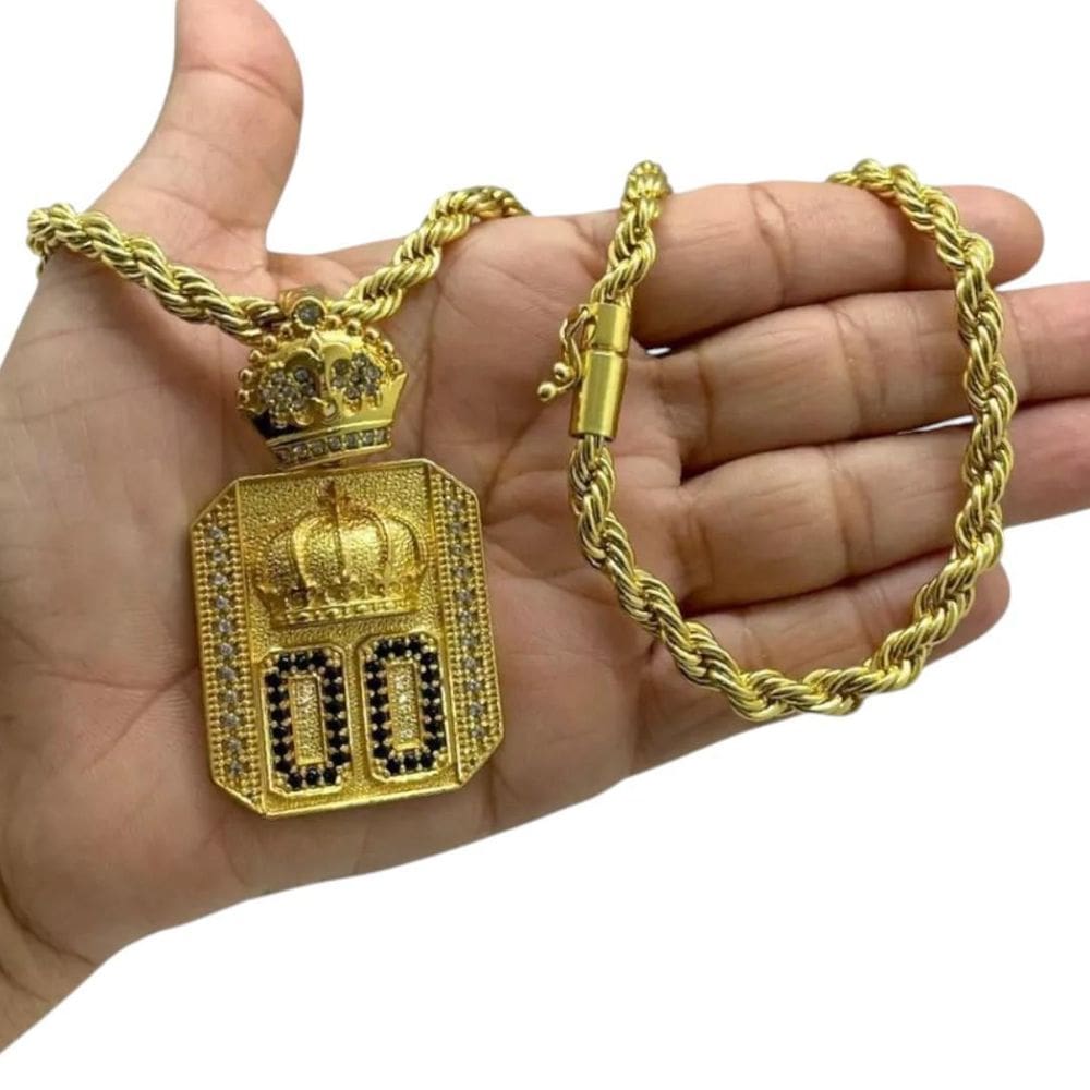 Cordão 8Mm Baiano + Pingente 00 - Banhado A Ouro 18K