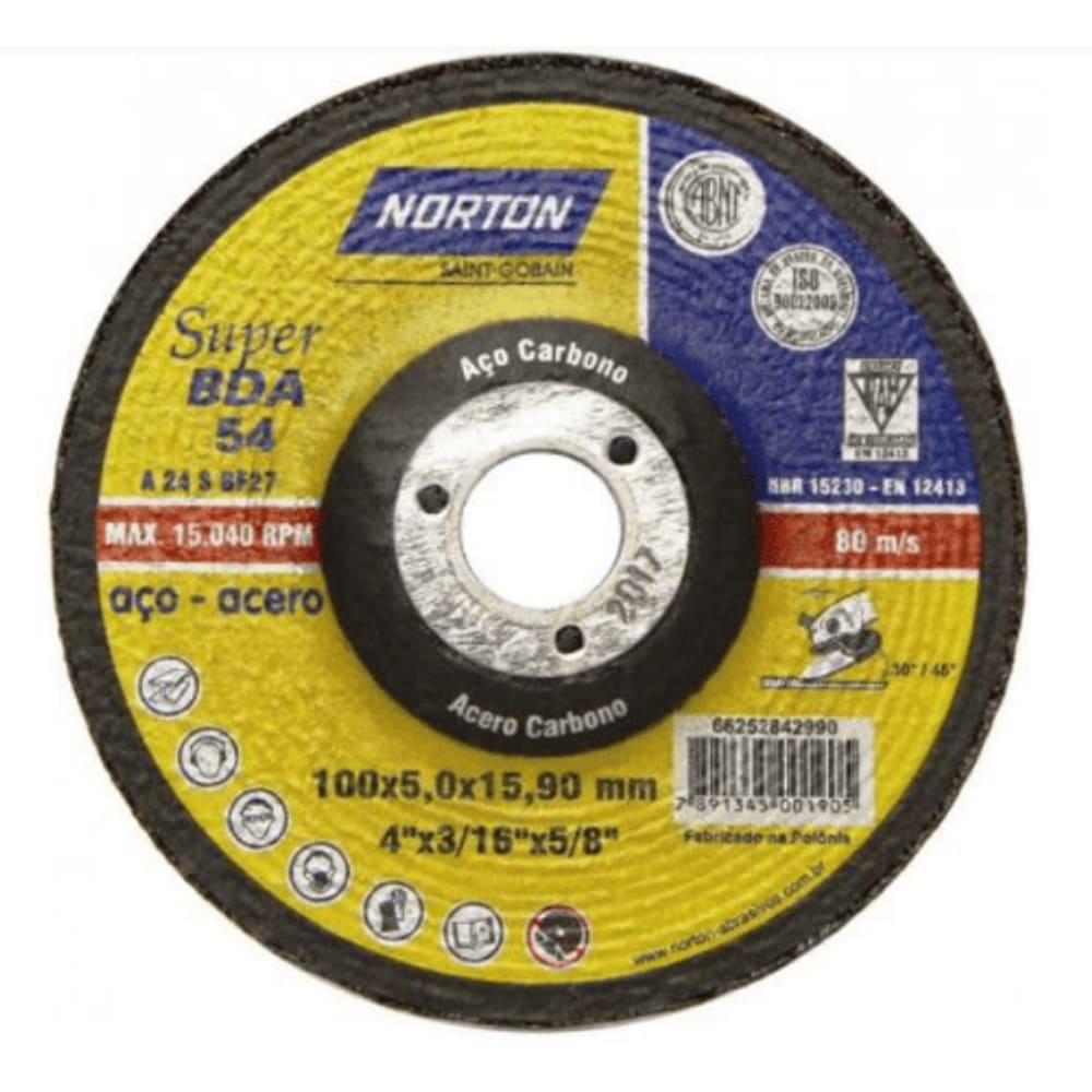 Disco Desbaste 100 X 5,0 X 15,9MM - BDA54 SUPER - A24S-BF27 Norton