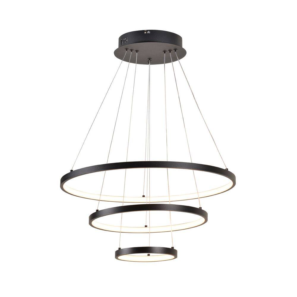 Pendente 3 Anéis Preto Fosco 60cm Led 78W 3 em 1 Bivolt 15705-PL