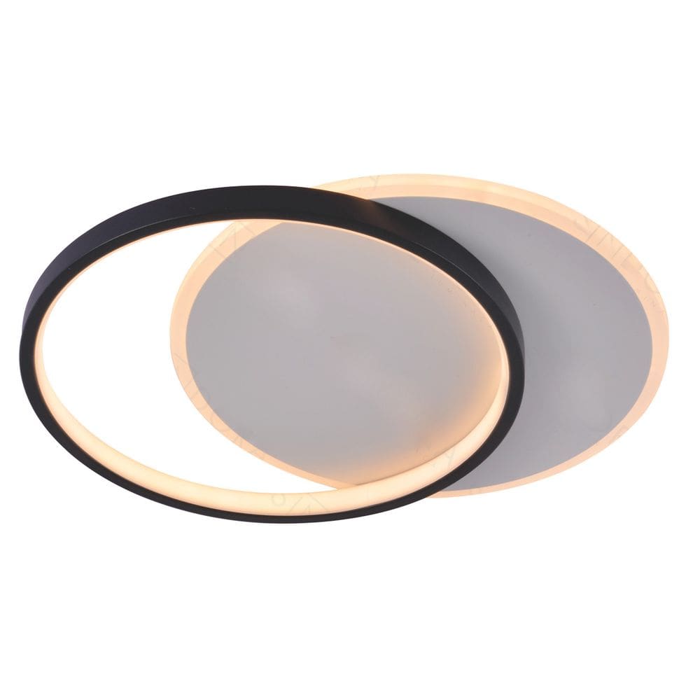 Plafon Moderno Aros Preto Fosco 40cm Led 36W 3 em 1 Bivolt 15697-PL