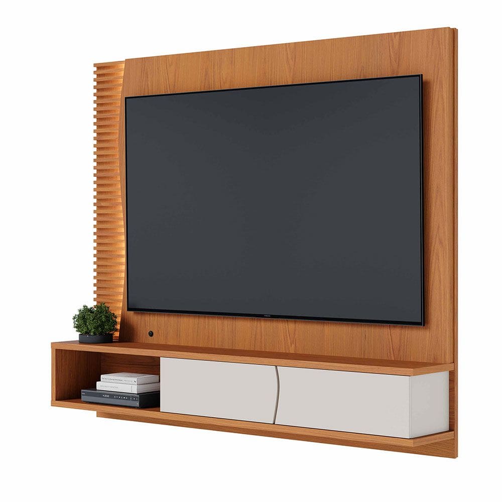 Painel TV 65 Pol 180cm Bancada Suspensa Ripado Manacá C04 - D`Rossi