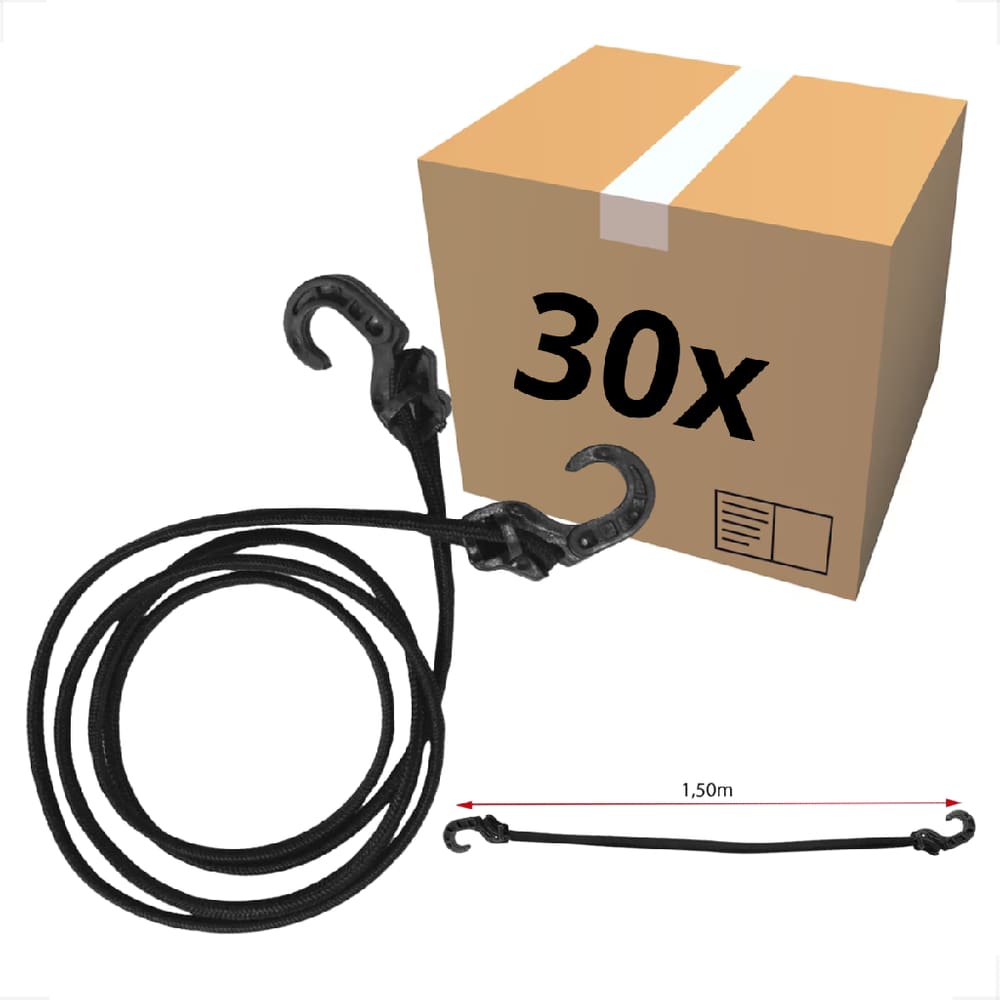 30 Unidades Elástico Bagageiro Extensor Gancho 1,5 metros Kit Resistente Forte bike Moto Ponta PVC