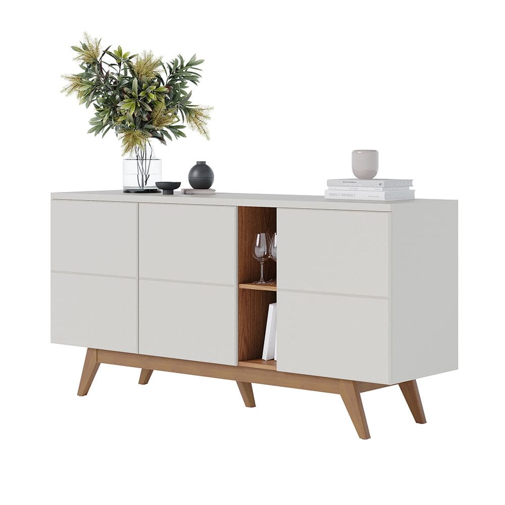 Balcão Aparador Buffet 3 Portas Moon Off White Matte/Freijó C04 - D`Rossi