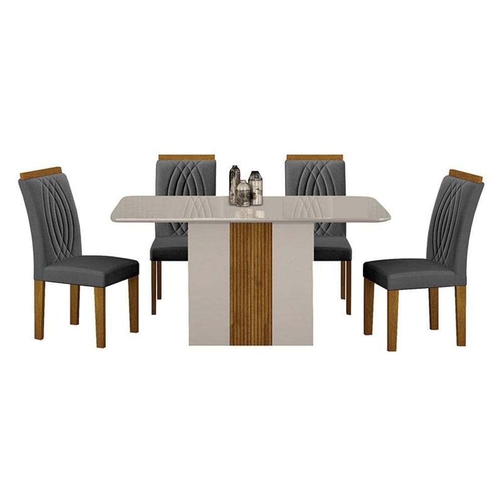 Mesa de Jantar Doha 120x80 Off White Decor Off com 4 Cadeiras Freijó Joli Chumbo - Leifer Móveis