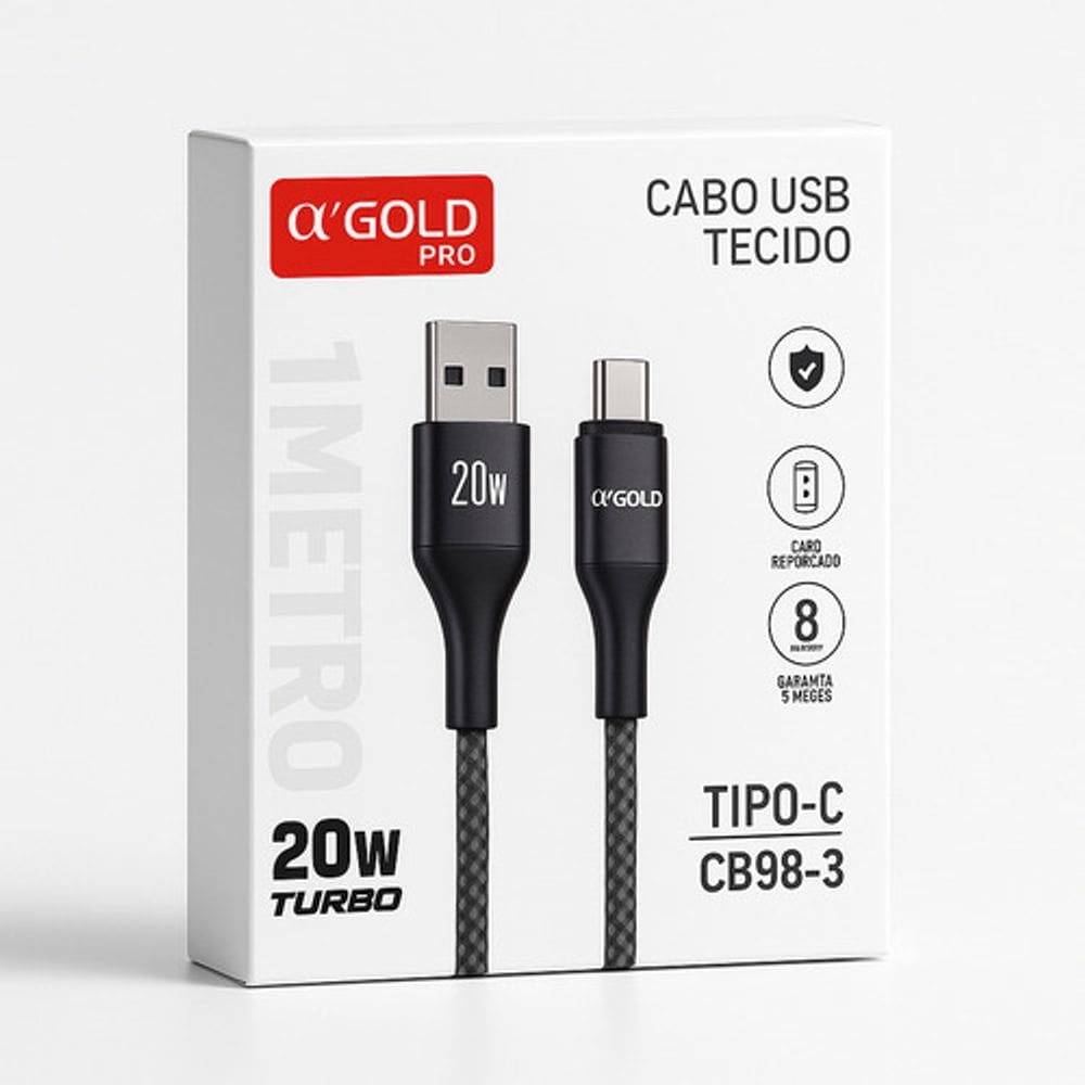 Cabo Tipo-c 20w Turbo `gold Reforçado Tecido 1m Cb98-3