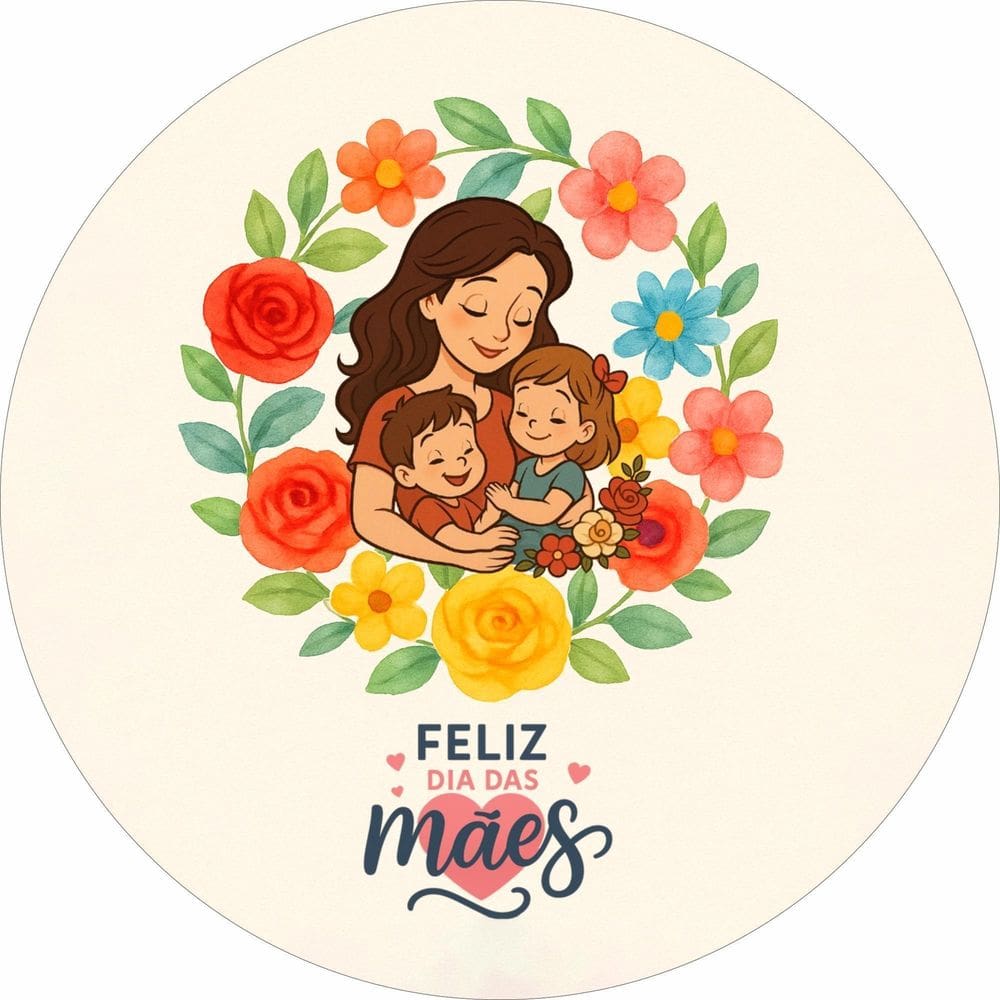 Painel Redondo Sublimado Feliz Dia Das Mães Com Abraço