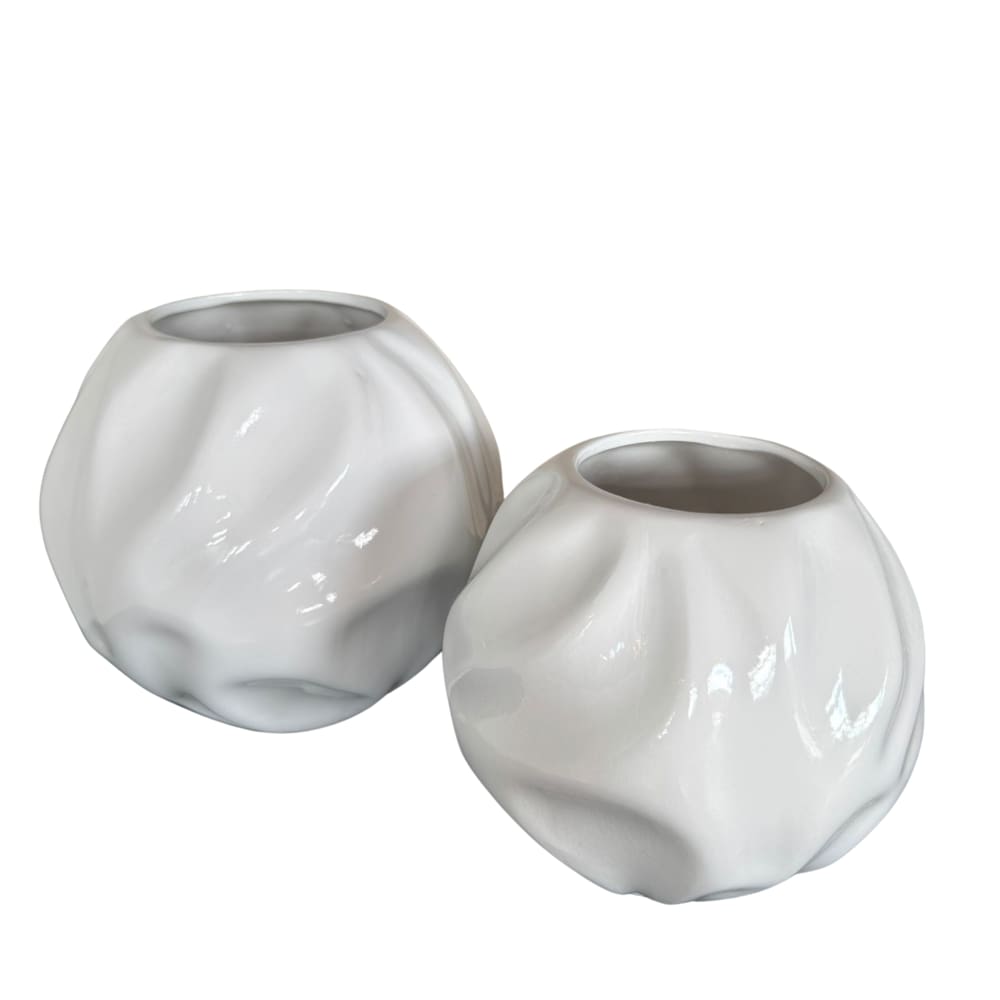 Dupla vaso centro de mesa cerâmica orgânico branco arranjo