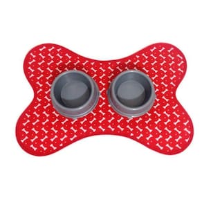 Kit Tapete Vermelho Comedouro/Bebedouro Cinza