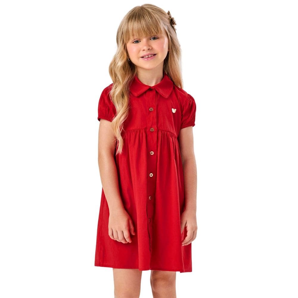 Vestido Infantil Tricoline Trick Nick Botões Manga Princesa