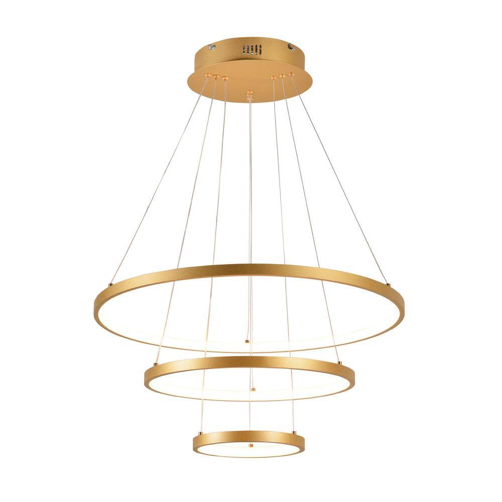 Pendente 3 Anéis Dourado Fosco 60cm Led 78W 3 em 1 Bivolt 15704-PL