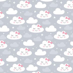 Papel De Parede Nuvem Laço Cinza Infantil Bebê Autocolante