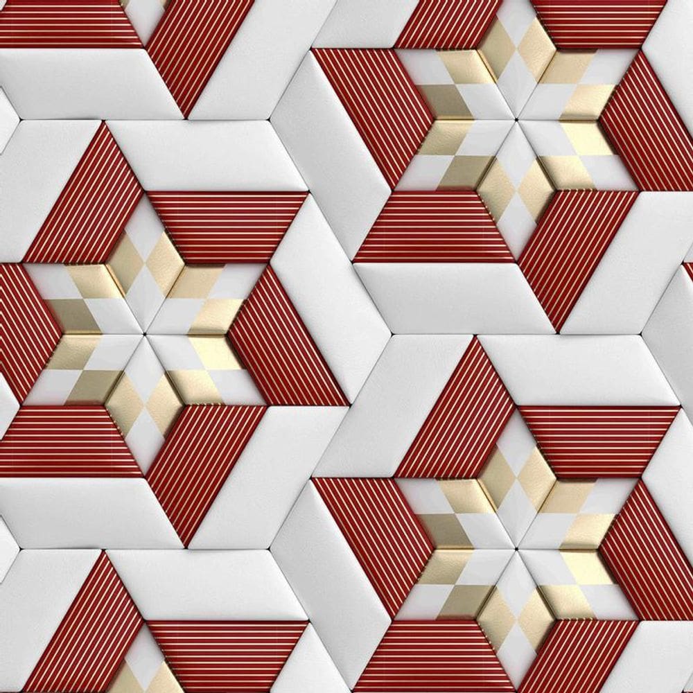 Papel De Parede 3D Vermelho Cinza Geométrico Autocolante