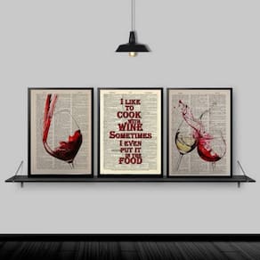 Kit 3 Quadros Cook with Wine 24x18cm - Madeira Preta