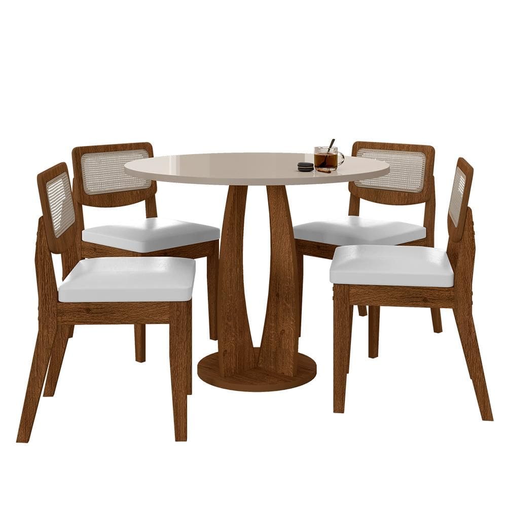 Mesa Faenza Com 4 Cadeiras Sextavadas Freijó/off/corino Branco - M.a