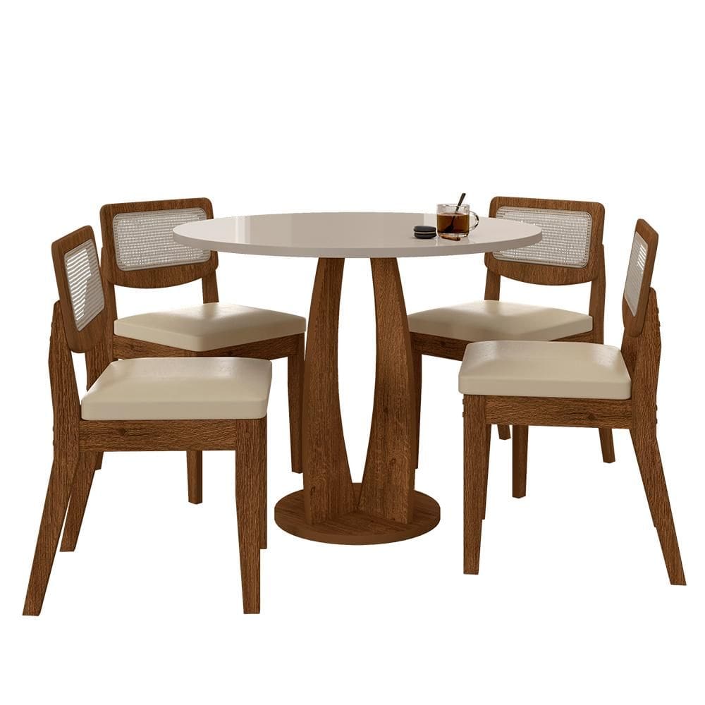 Mesa Faenza Com 4 Cadeiras Sextavadas Freijó/off/corino Bege - M.a