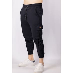 Calça Masculina Moletom Jogger Bolso Cargo Preta