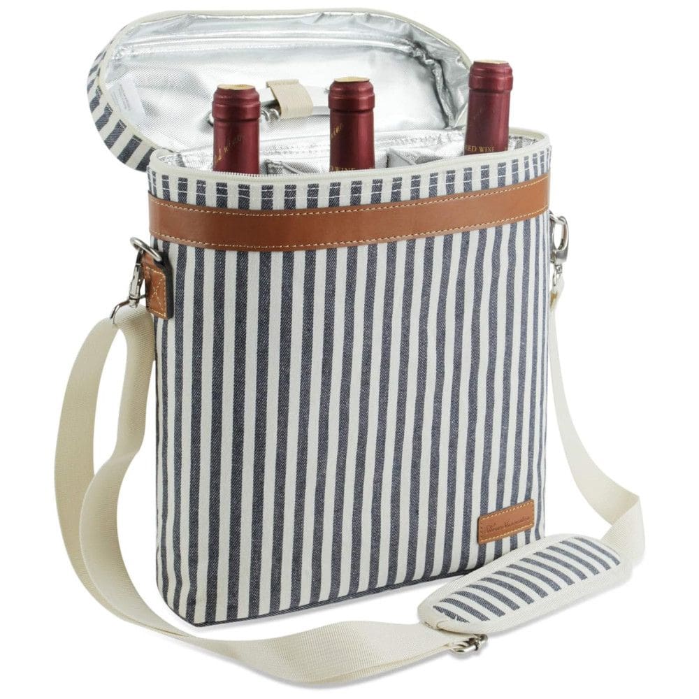 Zormy Bolsa Térmica Para Transporte de Vinhos até 3 Garrafas com Abridor e Saca Rolhas, Azul e Branca