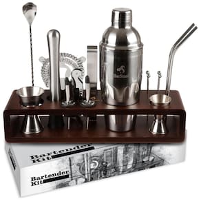 Kit Bn Profissional 17 Peças em Aço Inoxidável com Suporte e Livro de Receitas, BARSTASH, Prateado